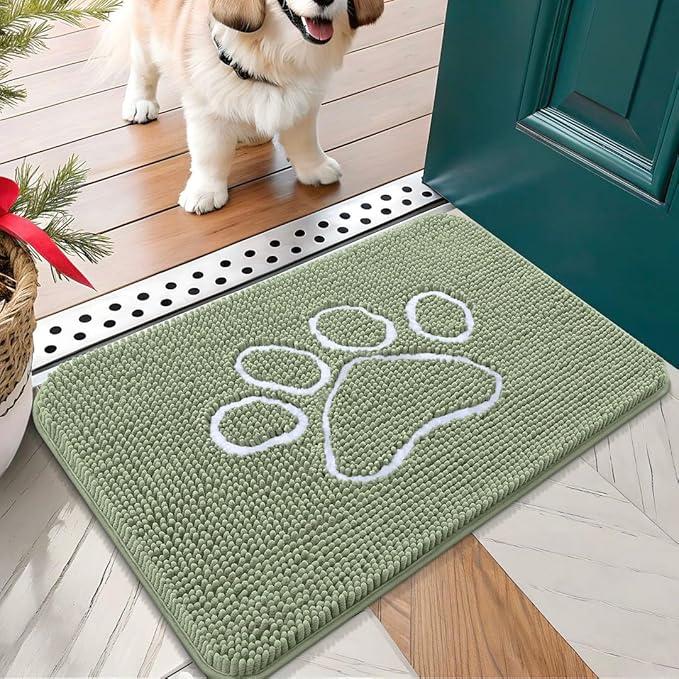 OLANLY Door Mat for Muddy Dog Paws 24x16, Ultra Absorbent Chenille Mud Doormat by OLANLY