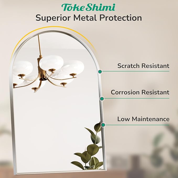 TokeShimi 26x38 Silver Arched Mirror Bathroom - Image 4
