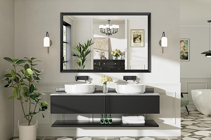 60x40 Inch Black Bathroom Mirror - Image 3