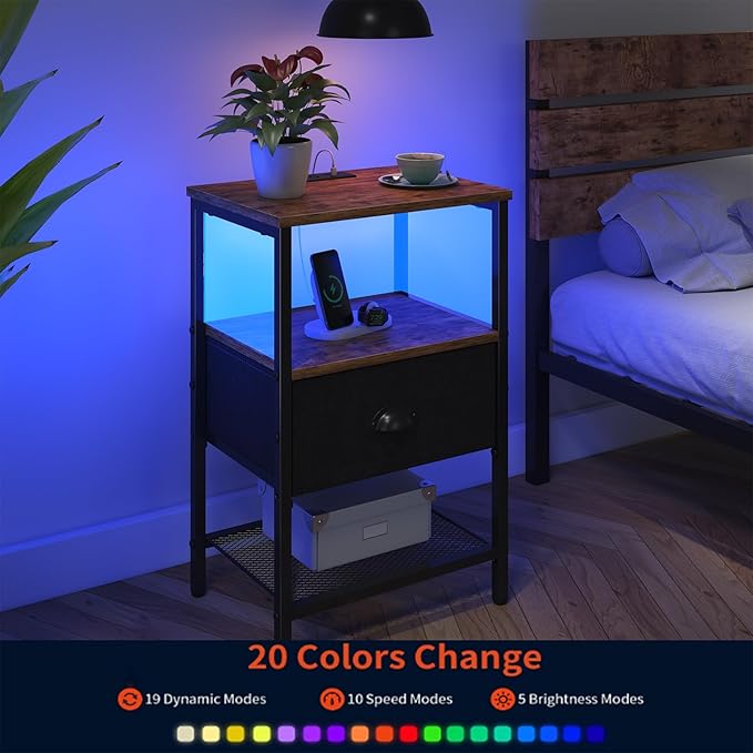 Sthmec Nightstands with Charging Station, LED Bedside Tables with Charging - Image 7