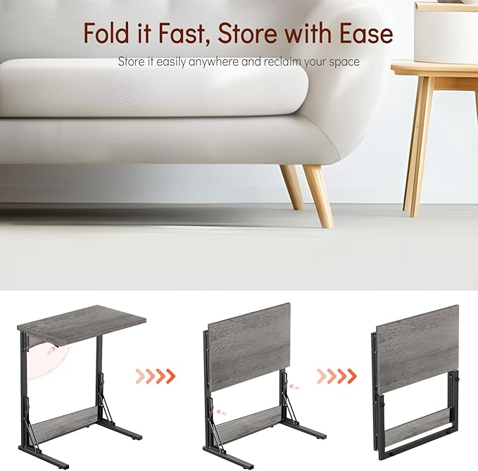 Tatub 24" Folding C Shaped End Table, Small Sofa Side Laptop Desk, Couch TV - Image 6