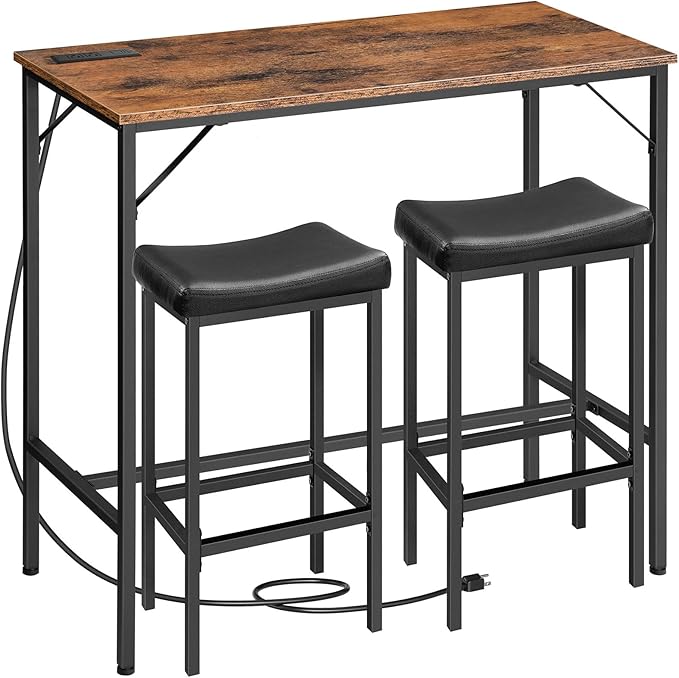 HOOBRO 3-Piece Bar Table and Chairs Set, 39.4" Pub Table, High Top Bar Table by HOOBRO