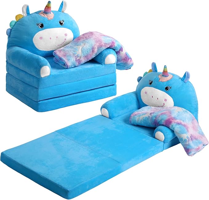Unicorn Kids Couch Fold Out 2-in-1 Toddler Sofa Fold Out by Burbell