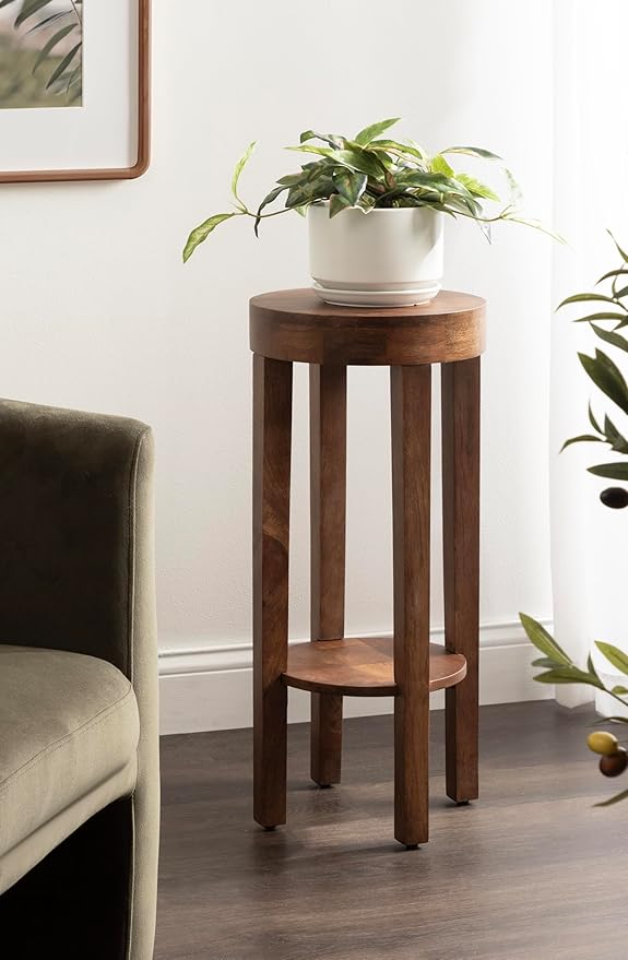 Kate and Laurel Talcott Modern Round Wood Side Table, Walnut Brown, - Image 2