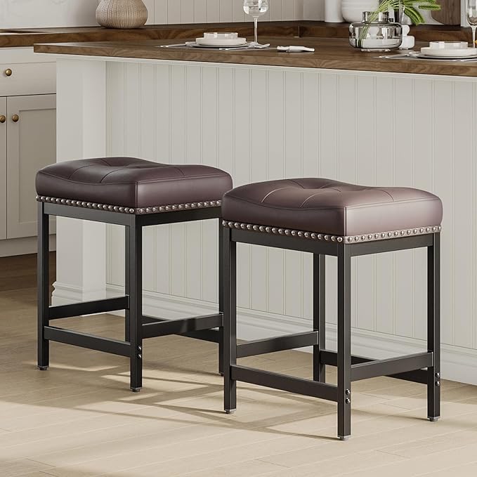 MALOL Set of 4 Saddle Bar Stools Counter Height 24.4”, Backless Barstools - Image 8