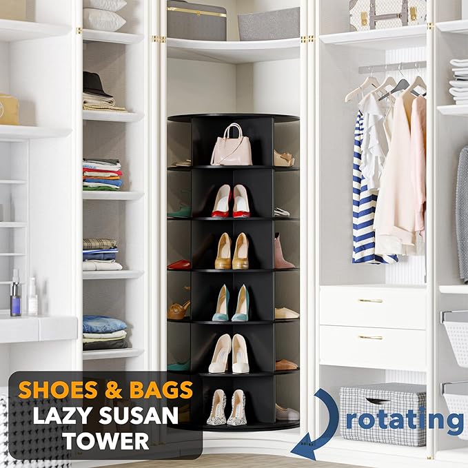 SpaceAid Black 6-Tier Spinning Rotating Shoe Rack Organizer, Shoe Display Tower - Image 4