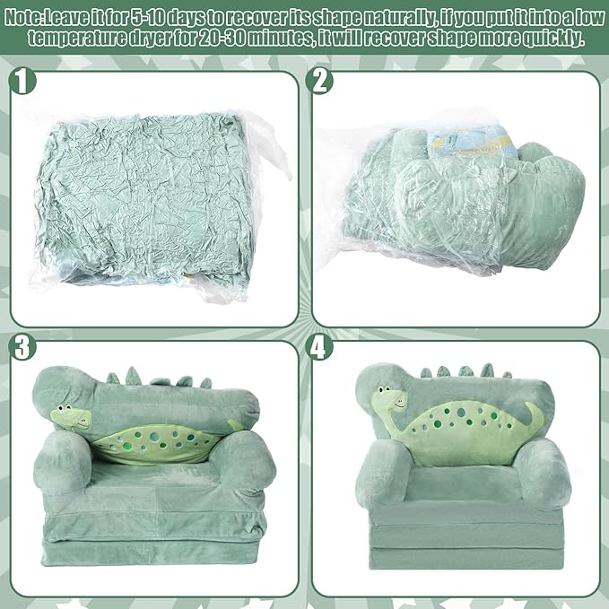 Dinosaur Kids Couch Fold Out 2-in-1 Toddler Sofa Fold Out - Image 4