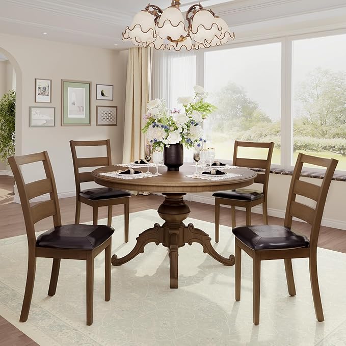 COLAMY Upholstered Dining Chairs Set of 4, PU Leather Ladder High Back Dining - Image 8