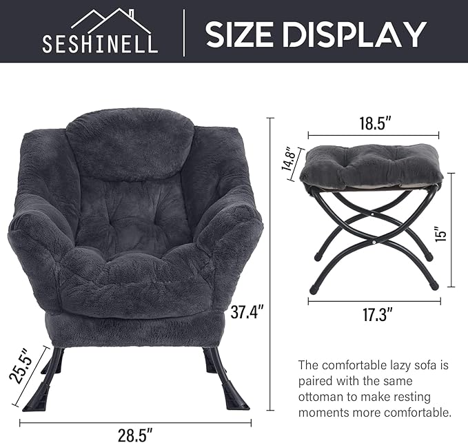 Lazy Chair with Ottoman, Modern Accent Chair Lounge Leisure Sofa Chair with - Image 3
