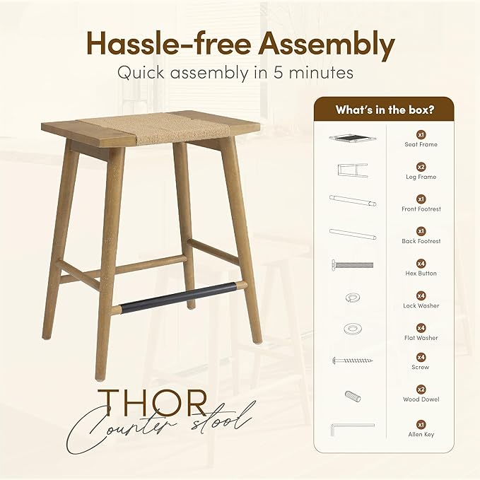 Thor Wicker Counter Height Wooden Counter Stool - Image 6