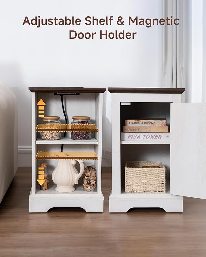 Narrow Side Table with Charging Station, 13.8" W End Table with Storage - Image 7