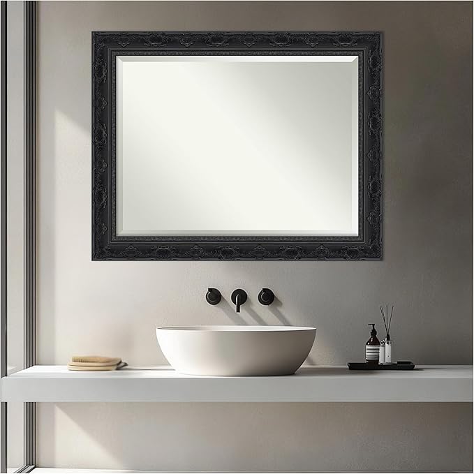 Amanti Art Bathroom Mirror for Over Sink, 29x23 Filigree Gloss Black Rectangle - Image 5