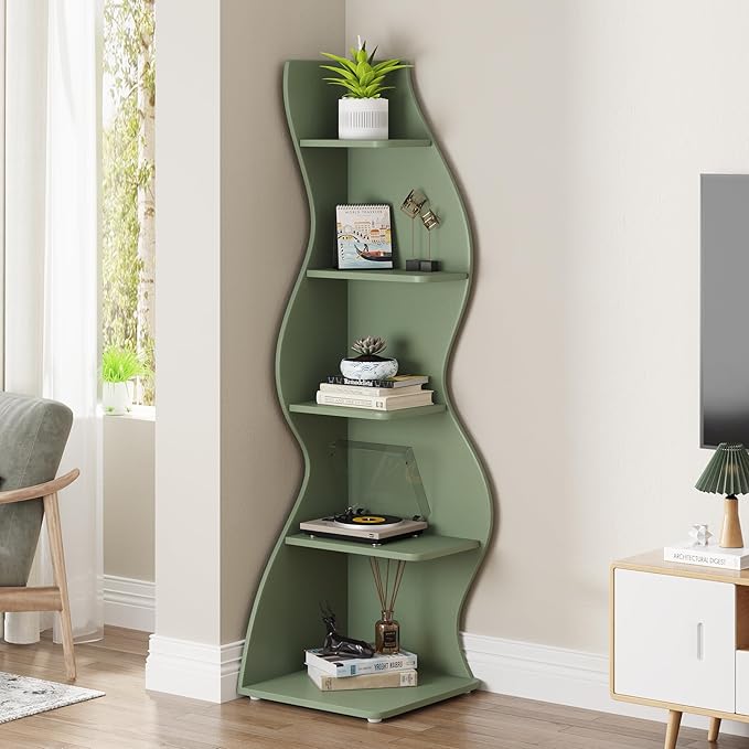 Tribesigns Corner Shelf, Modern 5-Tier Wall Corner Bookshelf, Stylish Corner - Image 5