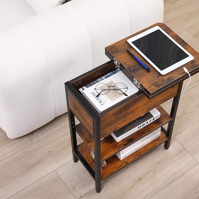 Modern End Table with Charging Station, Narrow Side Table with USB Ports & - Image 4