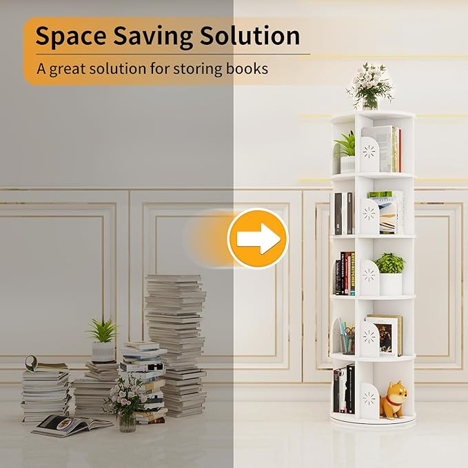 Hestiasko 5 Tier Rotating Bookshelf, 360 Rotating Bookcase, Spinning Bookshelf - Image 7