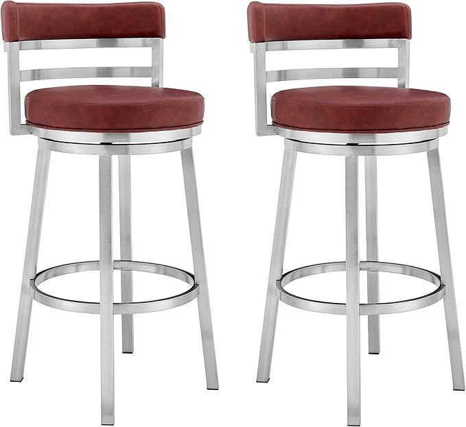 Armen Living Madrid 26" Seat Height Swivel Modern Red Faux Leather and Brushed by ArmenLiving