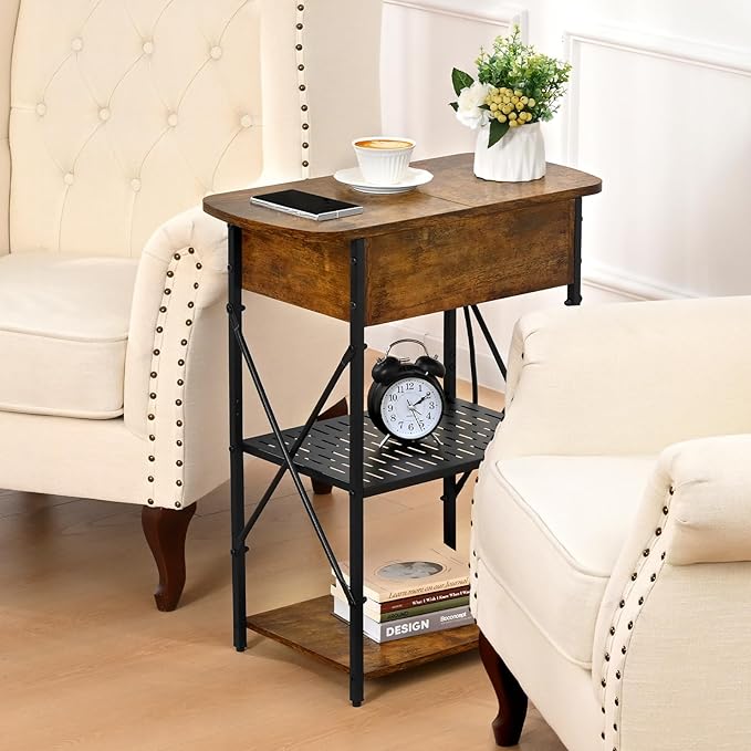 Narrow Side Table with Charging Station, End Tables Set of 2 - Image 7
