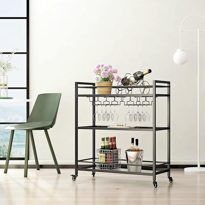Glass Black Bar Carts for Home - Image 2