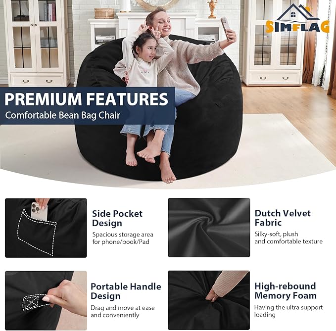 3FT Bean Bag Chair, Comfy Bean Bag Chairs - Image 4