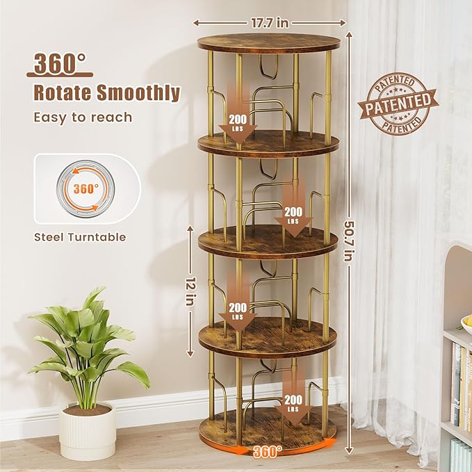 Rotating Bookshelf, 4 Tier Spinning Bookshelf Tower, 360° Display Unique Round - Image 2