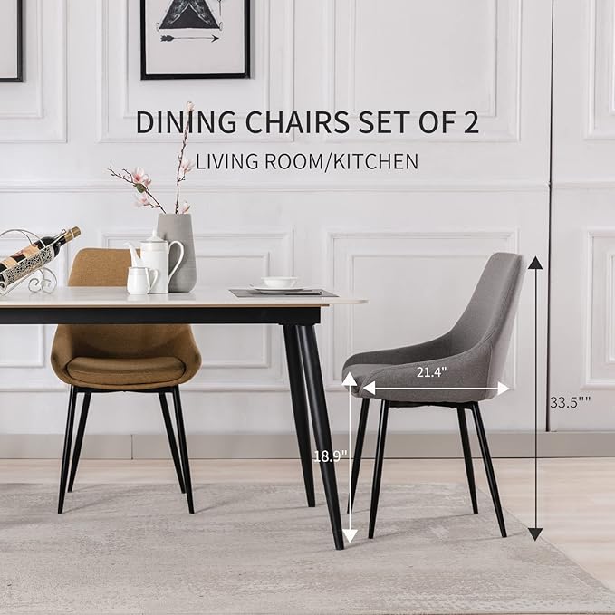 Modern Dining Chairs Set of 2, Shell Upholstered Chair - Image 2