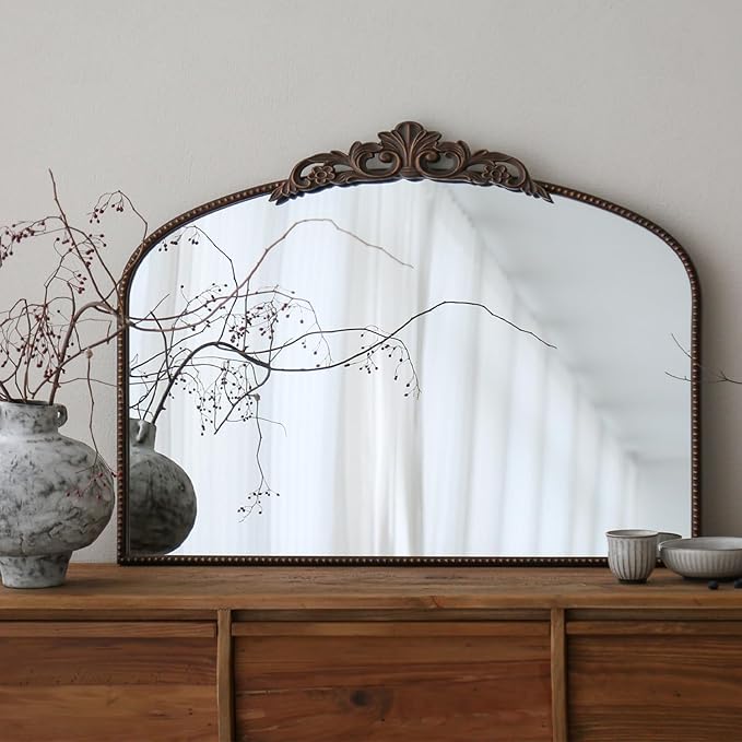 Micasso Bronze Vintage Arched Mirror: 29x36 in French Baroque Antique Wall by Micasso