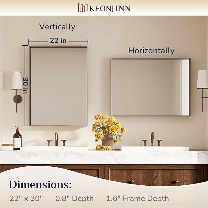 Keonjinn 22 x 30 in Brushed Bronze Framed Mirror - Image 7