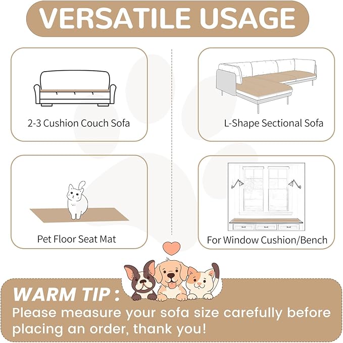 OTOB Couch Cover for Dogs Washable, Non Slip Plush Sofa Covers for 3 Cushion - Image 4