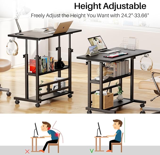 Adjustable Height Standing Desk, Rolling Stand Up Desk - Image 3