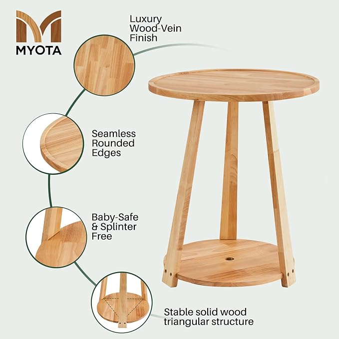 Round Solid Wood Side Table - Image 5