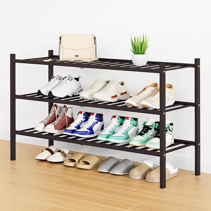 Smiry Shoe Rack, 3 Tier Long Bamboo Shoe Organizer, Stackable Free Standing by Smiry
