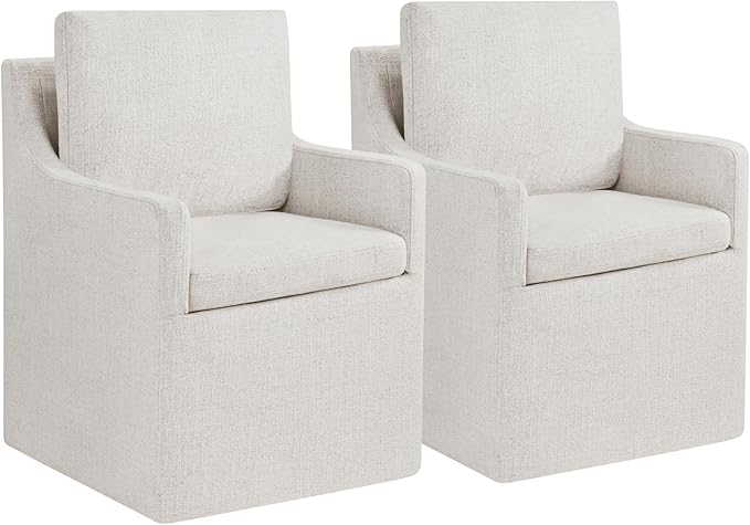 Upholstered Dining Chairs with Casters Easy Assembly Side Deskchair with Rollers - Image 3