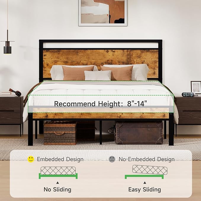 Z-hom Queen Bed Frame with Modern Wood Headboard & Footboard, Upgraded Heavy - Image 9