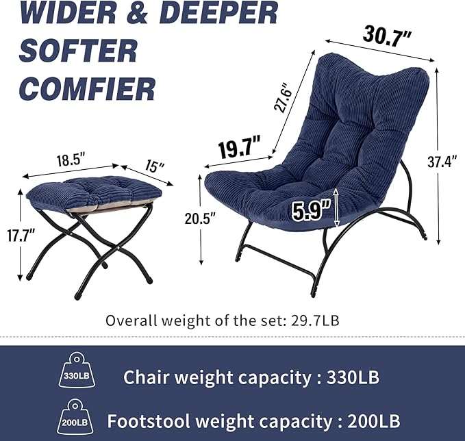 Welnow Accent Chair with Ottoman, Lounge Comfy Soft Leisure Metal Frame Reading - Image 2