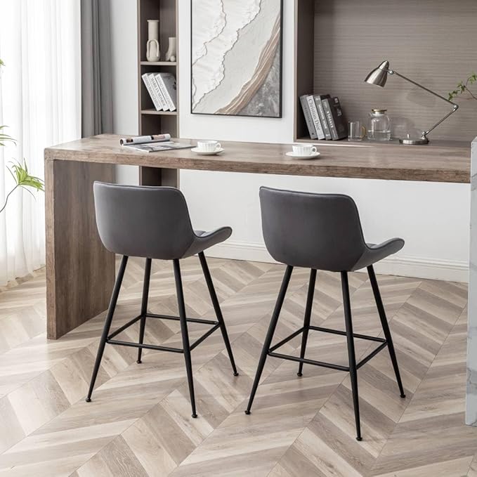Counter Height Bar Stools, Modern Velvet Barstools Set of 2 - Image 4