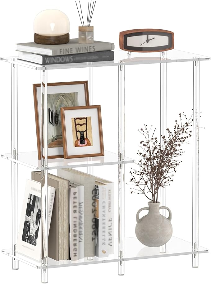 Acrylic 3-Cube Bookshelf for Small Spaces, 11.6" D x 23.6" W x 26.5" H by CRTERICX