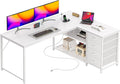 PRAISUN 53" L Shaped Desk with Power Outlets and USB-C Port, Reversible by PRAISUN