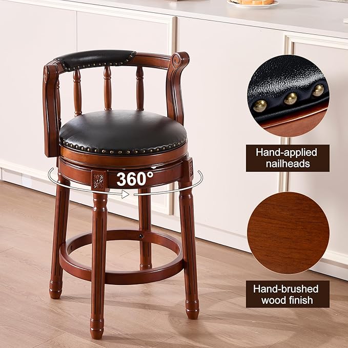 Cow top Leather Wooden Bar Stools, 360 Degree Swivel Bar Height Chair - Image 7