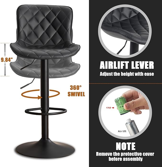 YOUNUOKE Bar Stools Set of 2 Faux Leather Barstools - Image 3