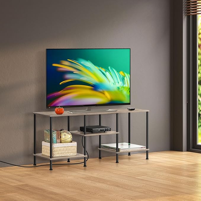 BTY Farmhouse TV Stand with Storage Industrial TV Console with Power Outlet - Image 6