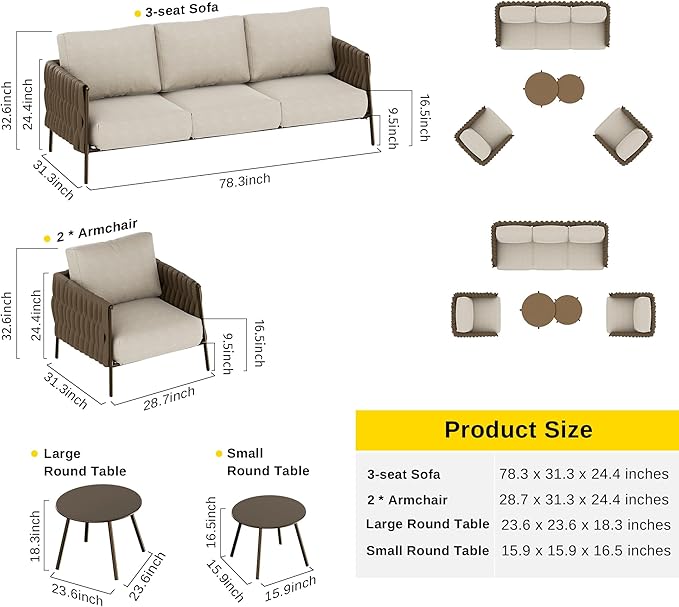 EAST OAK Life Chatter Patio Furniture Set 5 Pieces, Outdoor Furniture 5-Seat - Image 7