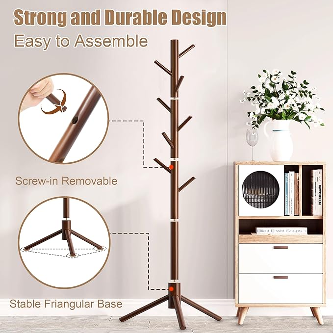 Wooden Coat Rack Stand, Freestanding Coat Rack - Image 5