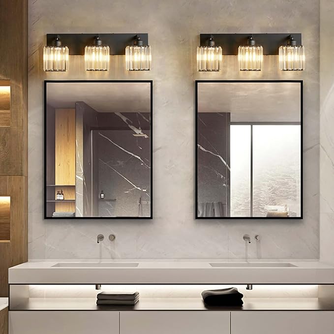 Modern Bathroom Vanity Light 3-Lights Modern Black Crystal Wall Light Bathroom - Image 4