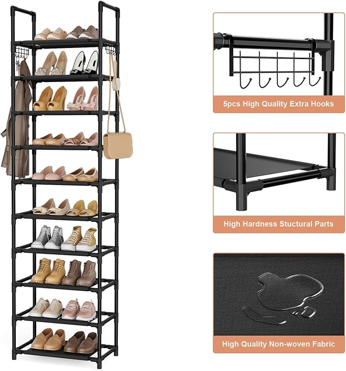 10 Tiers Shoe Rack 20-25 Pairs Large Capacity Tall Shoe Organizer Sturdy Shoe - Image 4