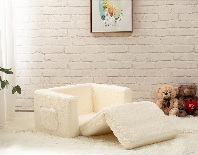 ALIMORDEN 2-in-1 Flip Out Cuddly Sherpa Kids Couch, Convertible Sofa to Lounger - Image 7