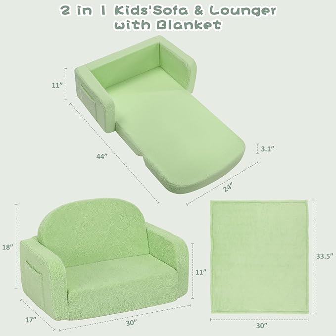 Extra Wide Kids Couch, 2-in-1 Soft Toddler Couch - Image 2