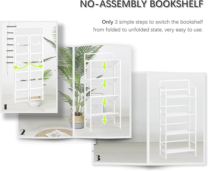 4NM No Assembly Folding Bookshelf, 4-Shelf 54" H Collapsible Foldable Bookcase - Image 6