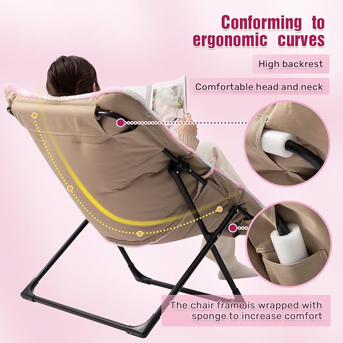 HollyHOME X-Large Saucer Chair, Comfy Oversized Folding Chair, Faux-Fur Reading - Image 6