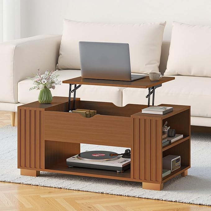 COMHOMA Lift Top Coffee Table for Living Room, Adjustable Wooden Tea Table for - Image 2