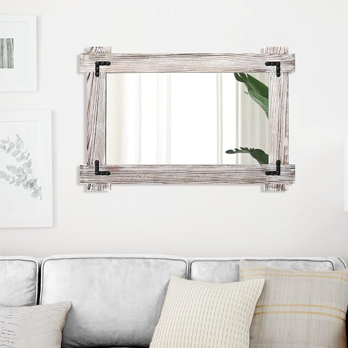 MeMoreCool Rustic Wood Framed Bathroom Mirror, Decorative Farmhouse Vanity - Image 8